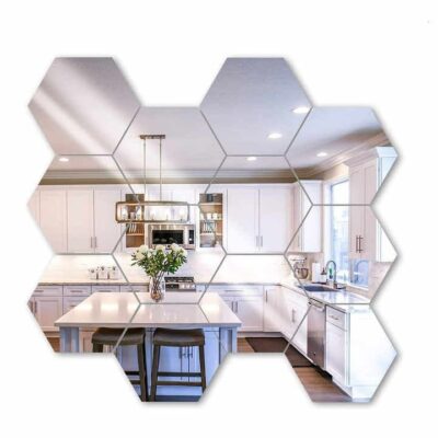 12 pcs Hexagon Mirror Sheets Self Adhesive Mirror Tiles