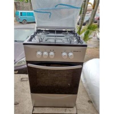 MAXI Standing Gas Cooker, 4 Gas Burners, Black & Grey Colour, Oven Burner Up & Down, Glass, MAXI 5050 4B BASIC